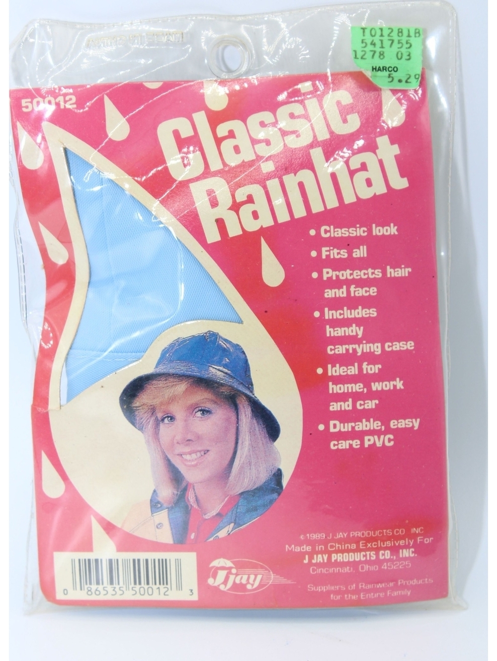 Vintage 1980's J Jay Classic Rainhat Durable Blue PVC Bucket Hat Fits All #50012